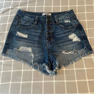 Refuge Womens 2 Blue Cotton Distressed Jean‎ Shorts